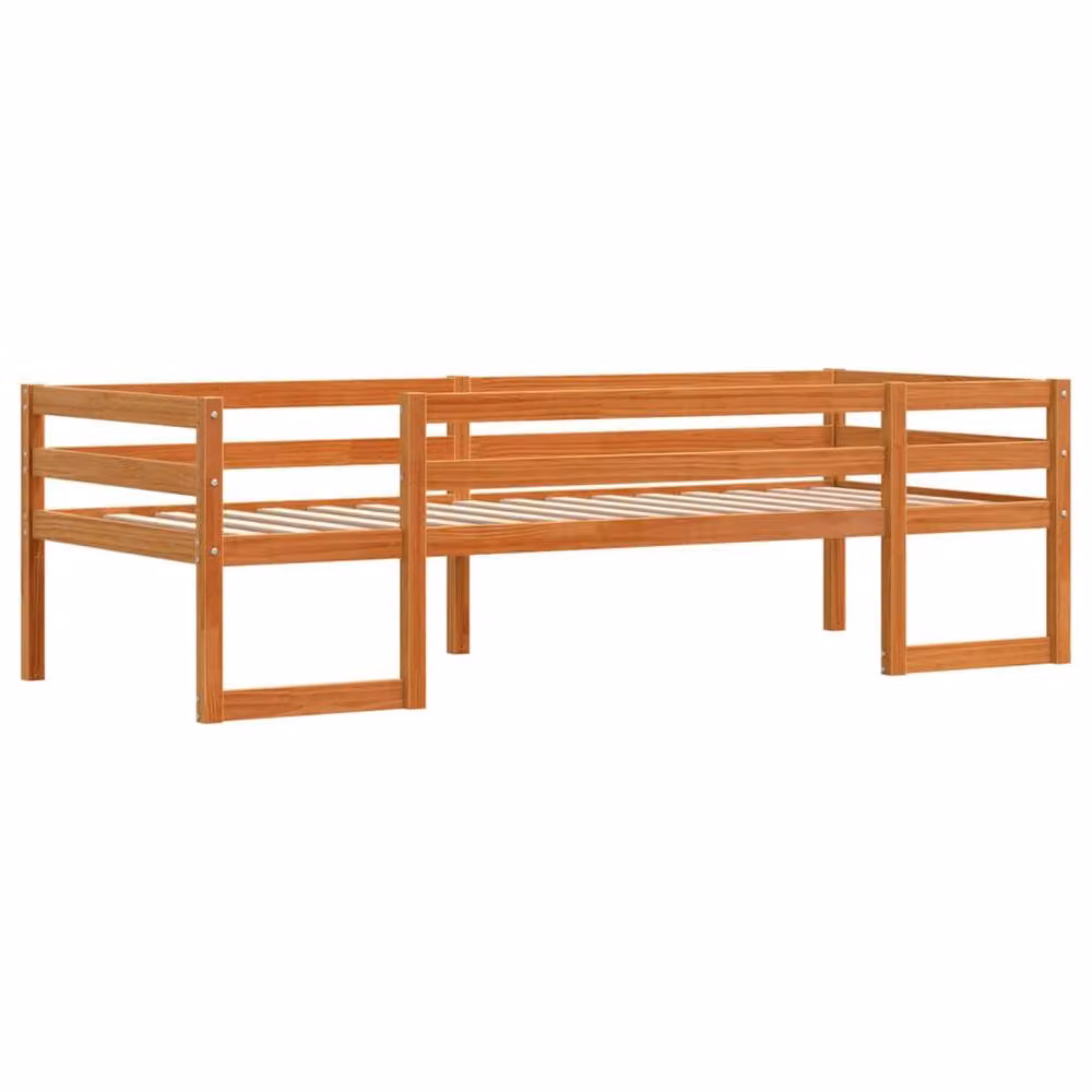 Berkfield Home Kids' Solid Pine Bed Frame in Waxed Brown, W/D/H: 90 x 200 cm – 3