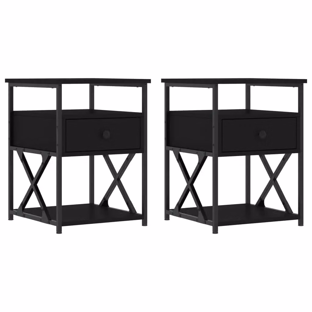 Berkfield Home Set of 2 Black Bedside Cabinets in Engineered Wood, W/D/H: 40 x 42 x 55 cm – 2