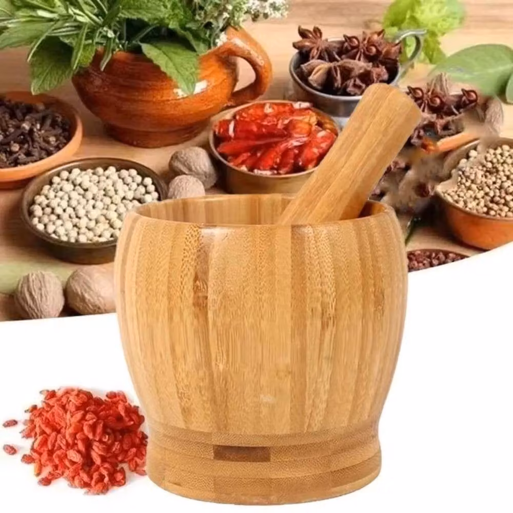 PAWNORA Wooden Mortar and Pestle Grinding Bowl Set in Brown – 4