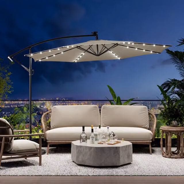 Breeins Beige Parasol with 32 LED Lights and Crank Mechanism