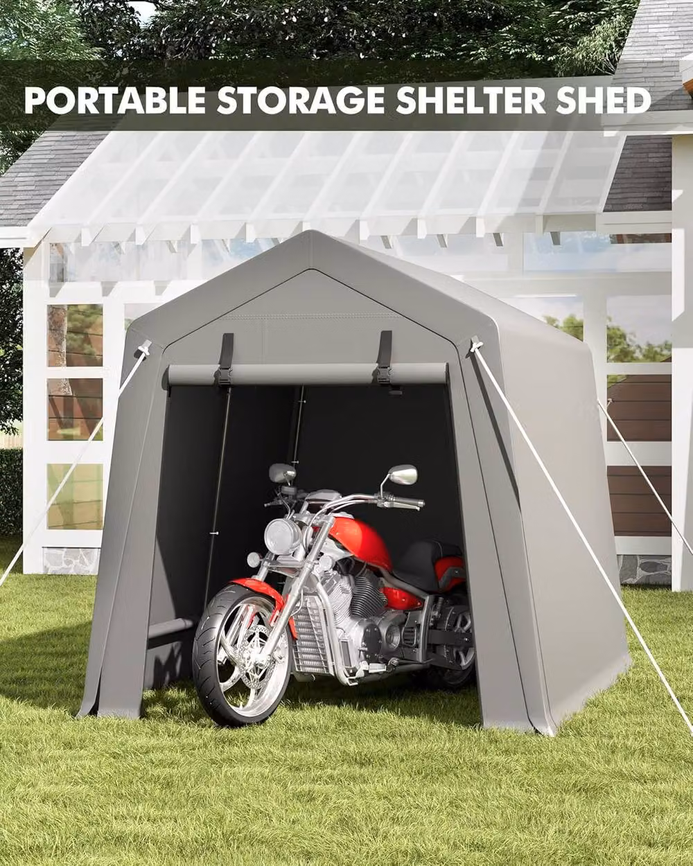 London Boutique Grey Garden Storage Shed with Roll-Up Zipper Door and Gable Roof – 6
