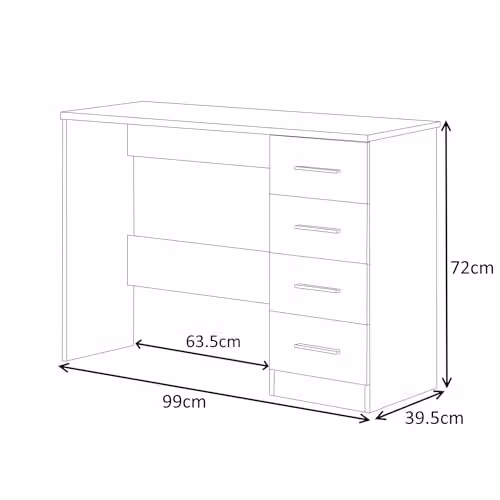 Reflect 4 Drawer High Gloss Desk in Black Gloss and Walnut, H: 72 cm x W: 99 cm x D: 39.5 cm – 2