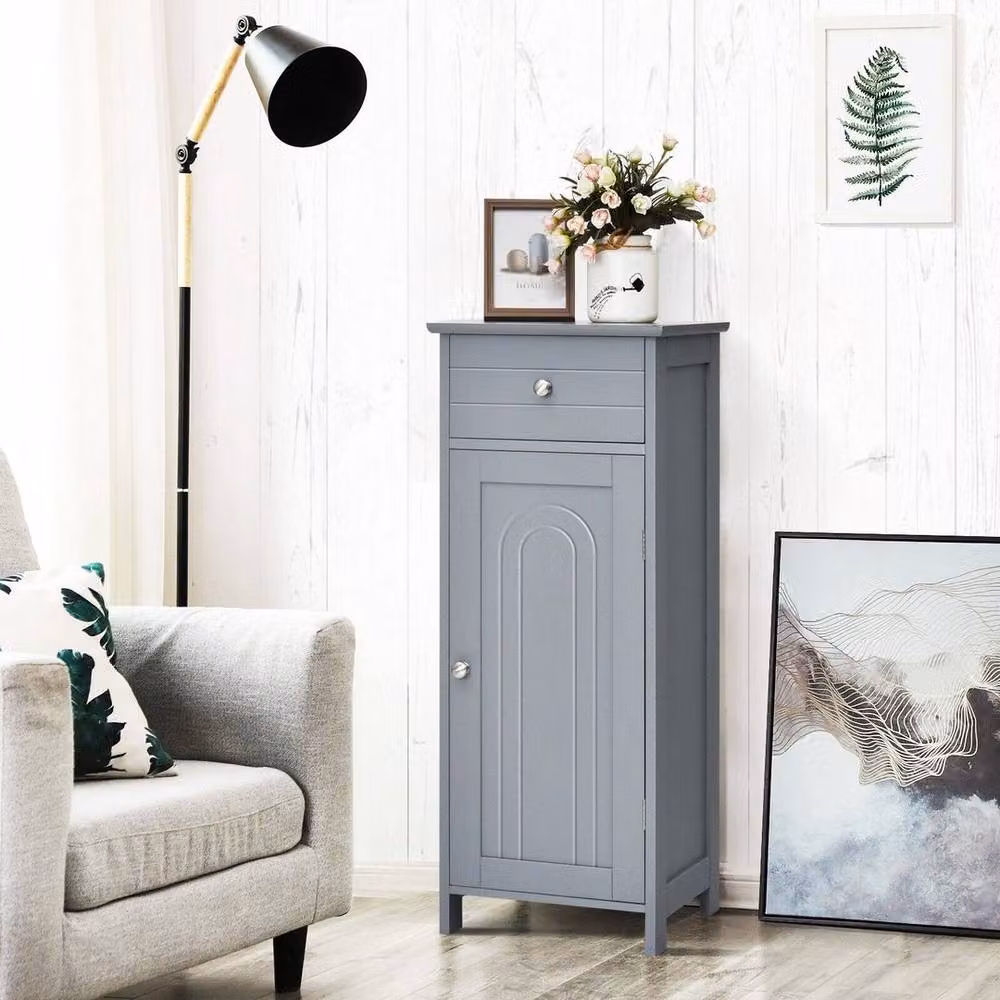 KORVIXA Grey Floor Standing Bathroom Storage Cabinet with Hinged Doors and Internal Shelves W/D/H: 100 x 100 x 100 cm – 3