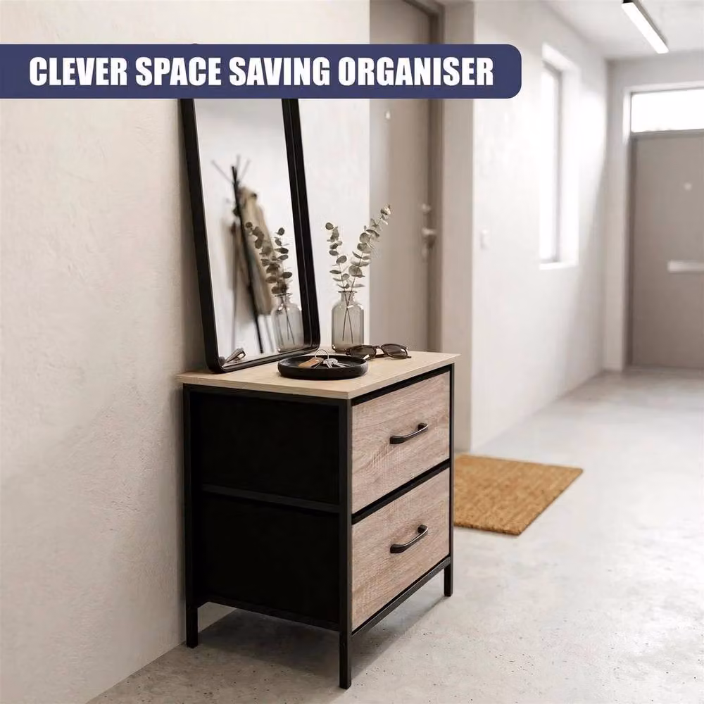 EONLION Modern Brown Bedside Table with 2 Removable Drawers – 4