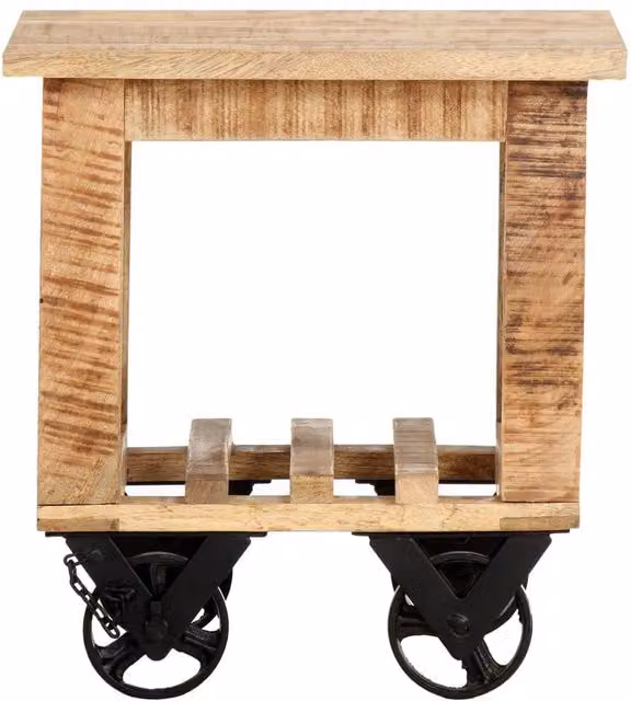 Berkfield Home Side Table in Light Brown Rough Mango Wood with Castors W/D/H: 40 x 40 x 42 cm – 1