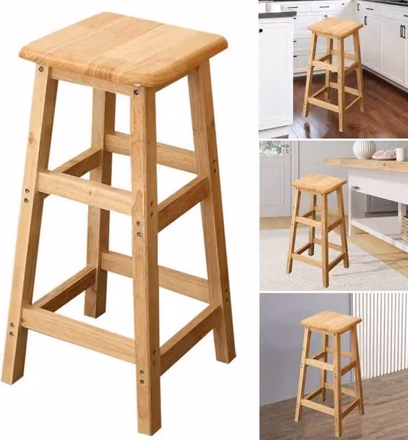 SPETLEK Natural Wood High Bar Stool in Brown, Height: 70 cm – 1