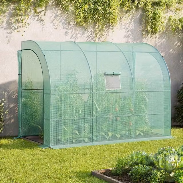 STILVORA Green Walk-In Lean-To Pent Greenhouse with Shelving and Zipped Doors, H 213 cm x W 150 cm x D 150 cm – 1
