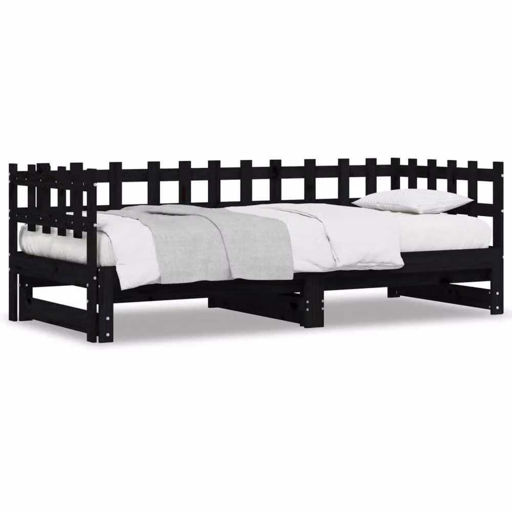 Berkfield Home Black Solid Wood Pine Pull-out Day Bed with Drawers W/D/H: 160 x 200 x 68.5 cm – 3