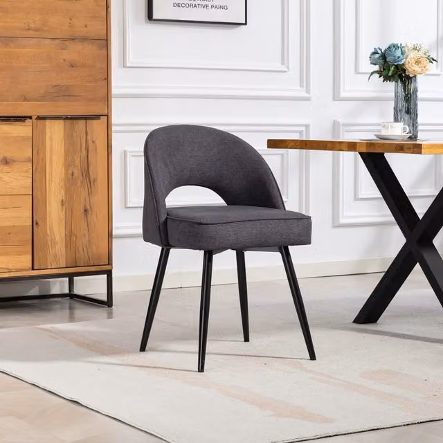 Ashley Modern Fabric Dining Chairs Set of 2 in Grey with Metal Legs