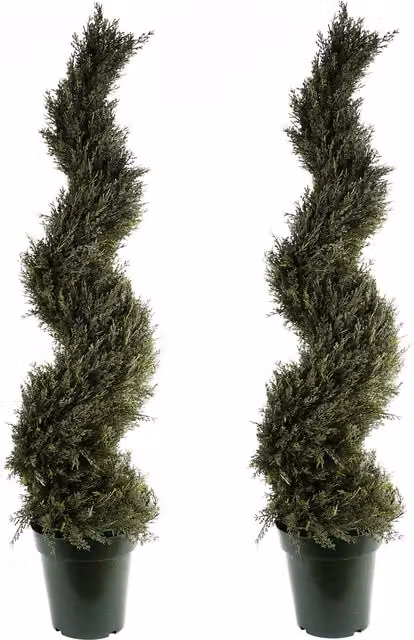Pair of Green UV Resistant Plastic Cypress Spiral Tabletop Trees