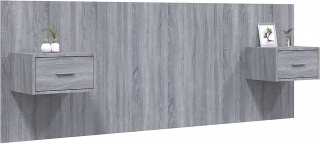 Berkfield Home Classic Bed Headboard with Integrated Nightstands in Grey Sonoma Engineered Wood, W/D/H: 120 x 32.5 x 80 cm