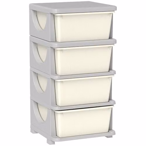 HOMCOM 4-Tier Plastic Kids Toy Storage Unit with 4 Drawers, White – 1