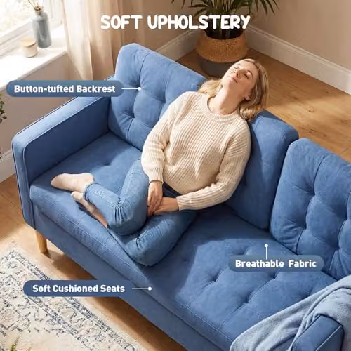 HOMCOM Modern 3 Seater Fabric Sofa Bed with Hidden Storage and Rubberwood Frame in Blue, W/D/H: 169 x 81.99 x 63 cm – 3