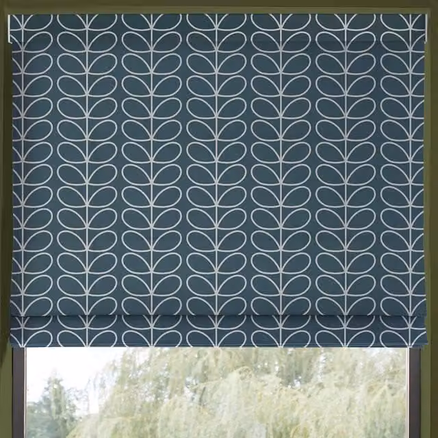 Orla Kiely Linear Stem Made to Measure Blackout Roman Blind in Blue Floral Design
