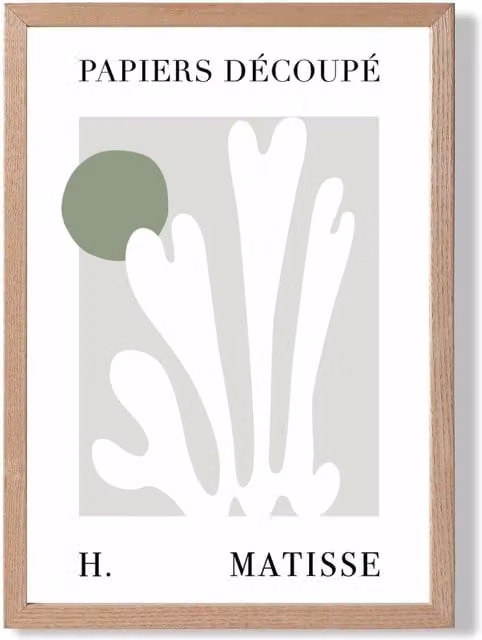 ARTZE Matisse Floral Cutout Sage Green Framed Print with Oak Frame