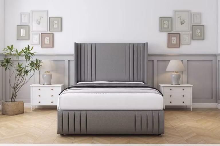 Sloomy Camden Dumfries Divan Set with Wingback Headboard and Footboard in Light Grey, Super King, W/D/H: 200 x 167.64 x 187.96 cm
