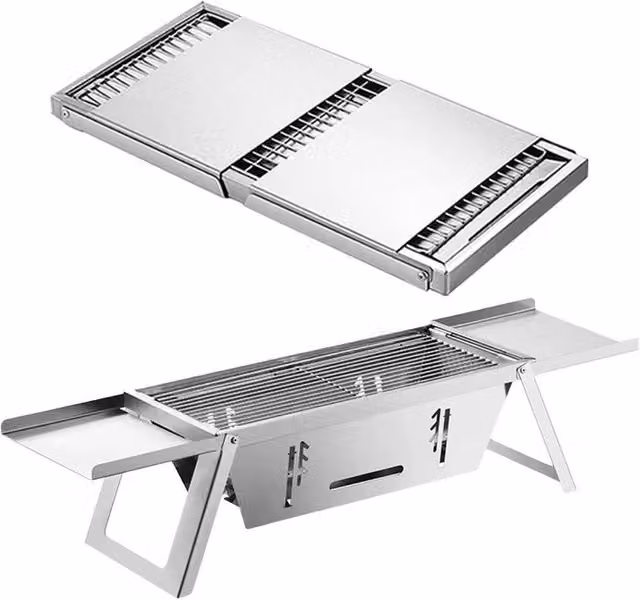 Kelvenix Small Portable Folding Charcoal BBQ Barbecue Grill in Silver Stainless Steel