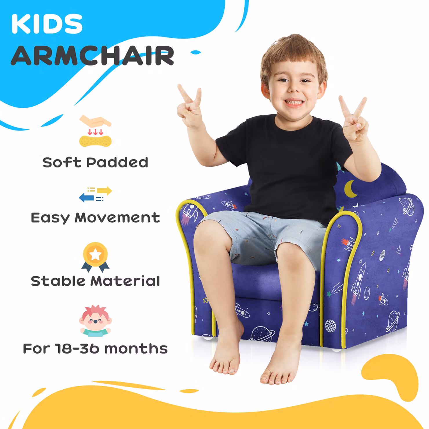 AIYAPLAY Kids Sofa with Planet and Dinosaurs Design, Pink Fabric Armchair with Solid Wood Frame – 7