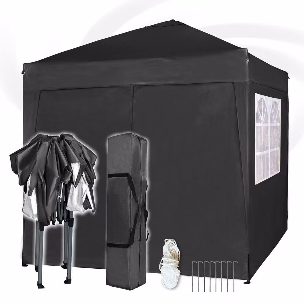 MCC Direct Pop Up Gazebo with Removable Sides and Storage Bag in Black and Silver, W/D/H: 200 x 200 x 255 cm – 5