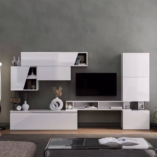 Decorotika Southsea Wall Mounted Entertainment Centre in High Gloss White