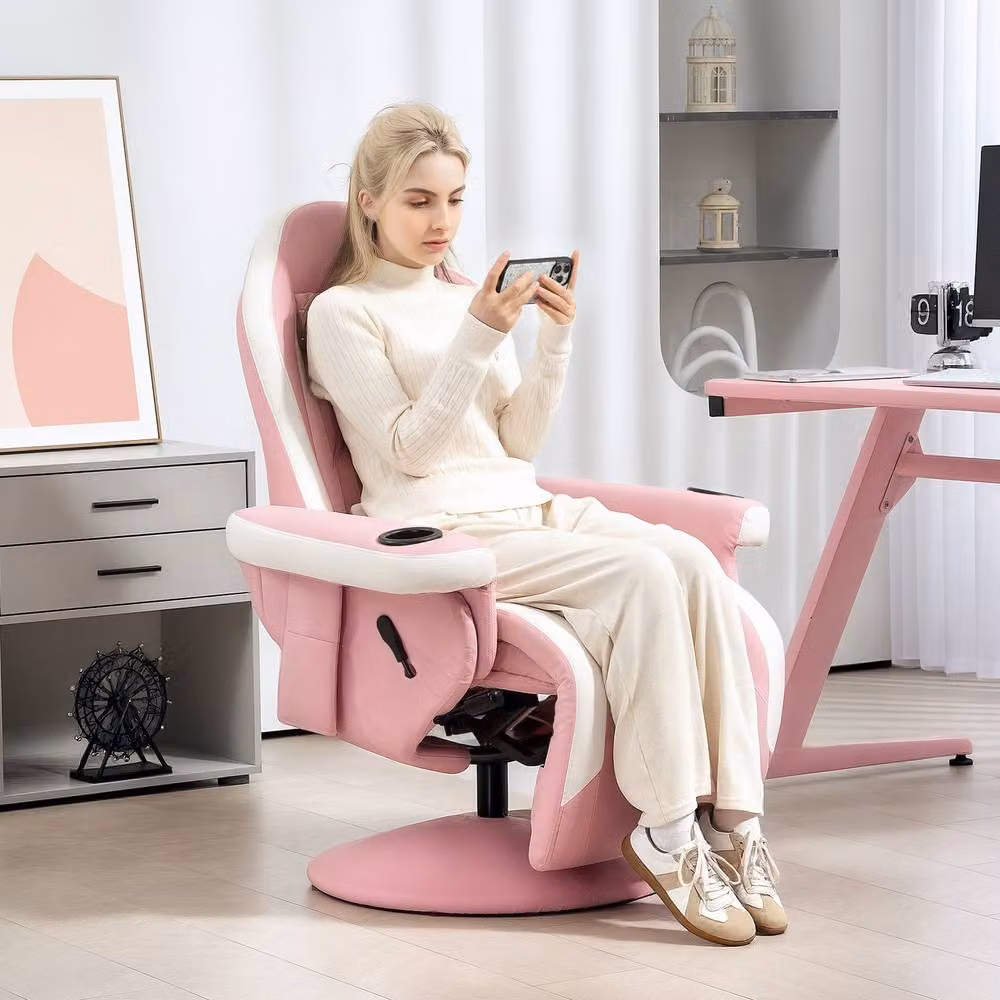 HOMCOM Manual Recliner Armchair in Pink with Synthetic Leather Upholstery and Footrest – 2