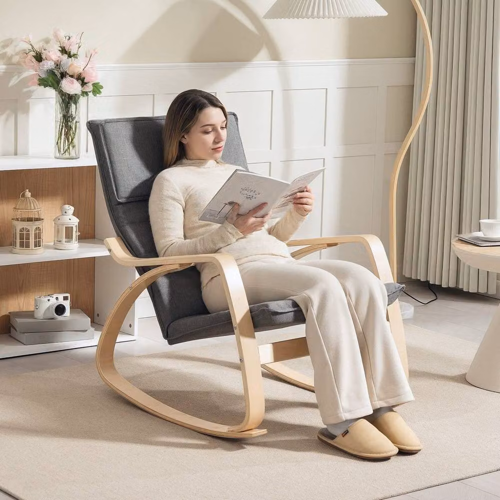 KORVIXA Grey Fabric Relax Recliner Rocking Chair with Armrests W/D/H: 100 x 100 x 89 cm – 3