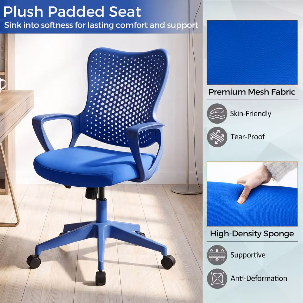 Costway Ergonomic Blue Office Chair with Armrests and Padded Cushion – 4