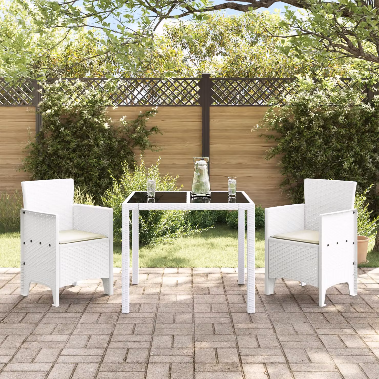 Berkfield Home Set of 2 White Poly Rattan Garden Chairs with Cushions – 2