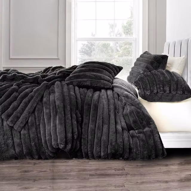 VELOSSO Plush Supersoft Jumbo Cord Cosy Bedding Set, Black, Single
