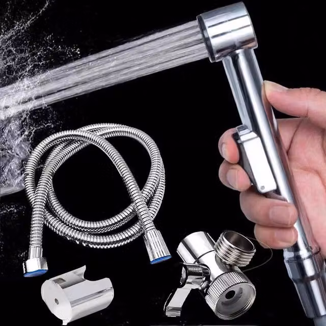 EONLION Luxury Handheld Bidet Toilet Jet Spray Shower Kit in Silver – 1