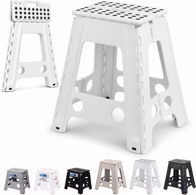 Neel Blue White Folding Step Stool with Anti-Skid Rubber Feet, W/D/H: 45.72 x 28.5 x 40.5 cm – 1