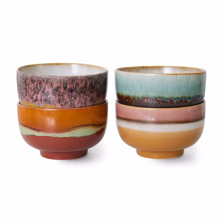 HKLIVING Geyser Noodle Bowls Set of 4 Multicolour Stoneware Ceramics