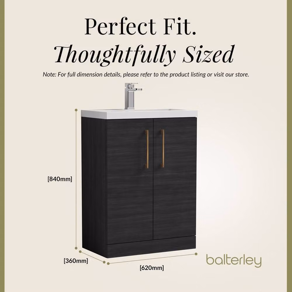 Balterley Modern Black Wood Freestanding Bathroom Vanity Basin Unit with Soft Close Hinged Doors, W: 60 cm, H: 84 cm – 3