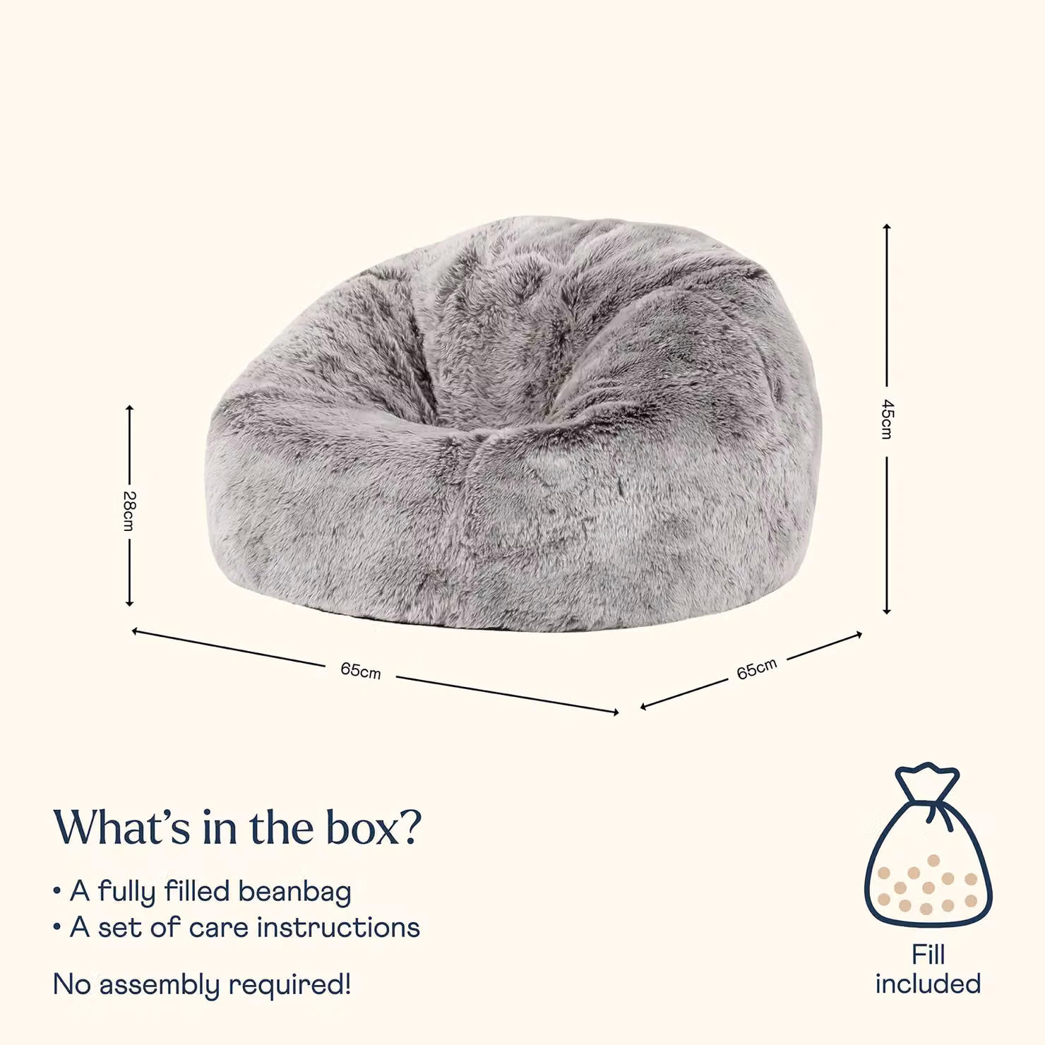 ICON Kingston Classic Faux Fur Kids Bean Bag Chair in Grey with Filling Included – 4