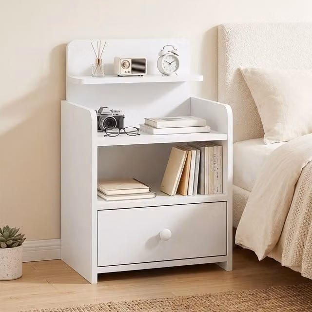 HOMCOM Modern White Bedside Cabinet with Drawer