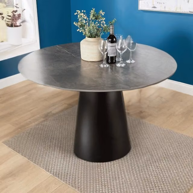 Home Source Grayson Round Grey MDF Dining Table Diameter: 120 cm