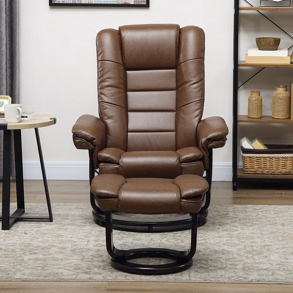 STILVORA Brown Faux Leather Recliner Armchair with Ottoman – 8