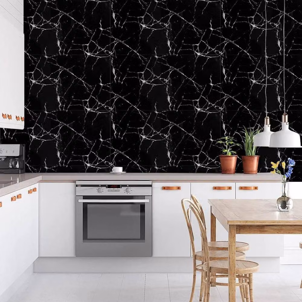 FLAVORA Black Marble PVC Self-Adhesive Wall Sticker Tiles – 5