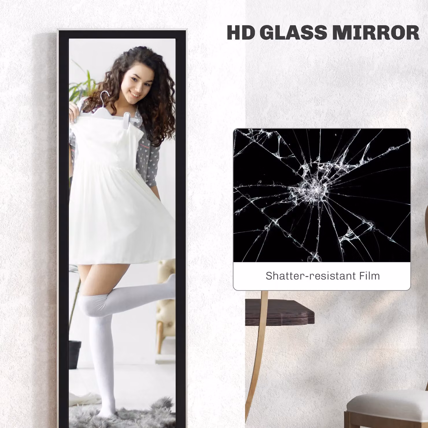 HOMCOM Full Length Rectangular Mirror in Black, Wall Mounted or Leaning, W: 37 cm, H: 157 cm – 4
