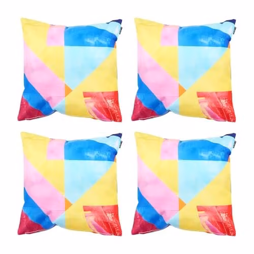 icon Set of 4 Blue and Multicolour Abstract Leaf Waterproof Indoor and Outdoor Cushions, W/D/H: 43 x 43 x 43 cm