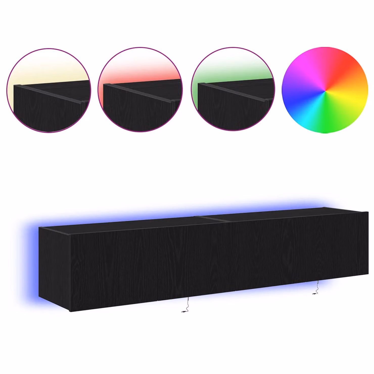 Berkfield Home Set of 2 Modern TV Wall Cabinets with LED Lights in Black Oak, W/D/H: 80 x 35 x 31 cm – 4