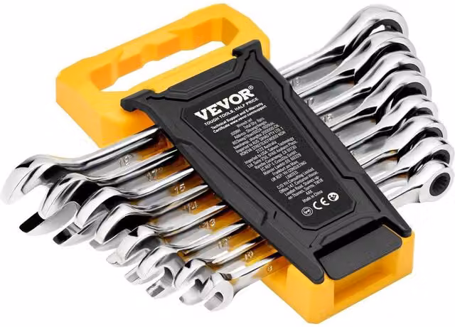 VEVOR 8-Piece Chrome Vanadium Steel Combination Wrench Set, Metric 8 mm to 19 mm, Silver