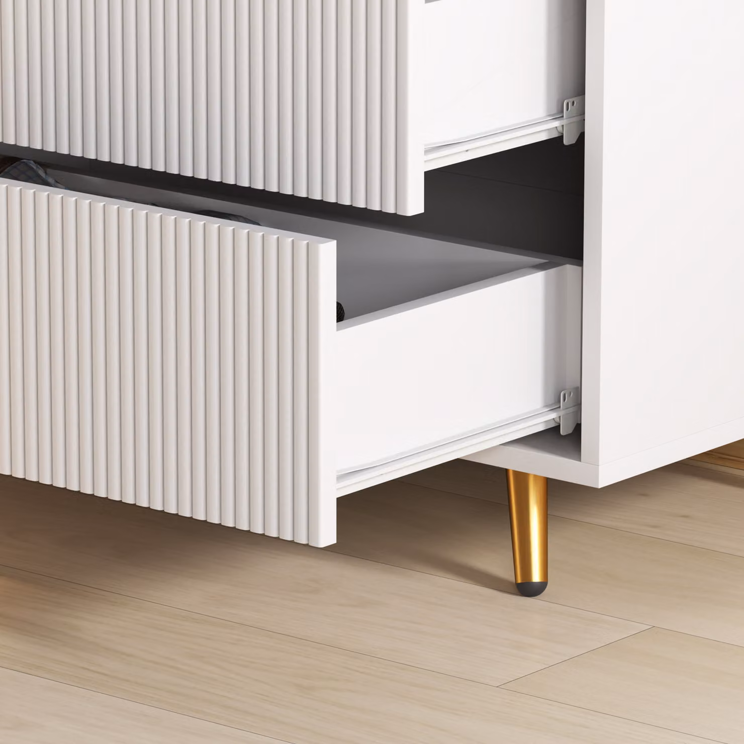 HOMCOM Elegant Four-Drawer Bedside Table in White and Gold – 3