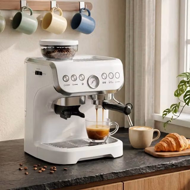 HOMCOM White Countertop Espresso Machine with Steam Wand
