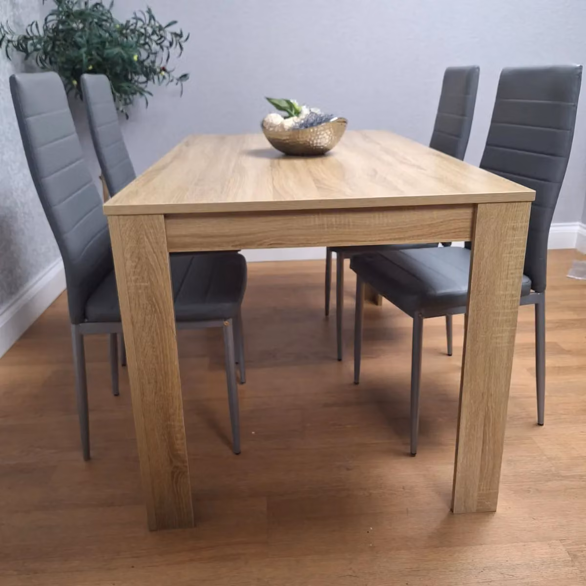 KOSY KOALA Oak Effect Dining Table and 4 Grey Faux Leather Chairs Set, W: 140 cm, D: 80 cm, H: 75 cm – 3
