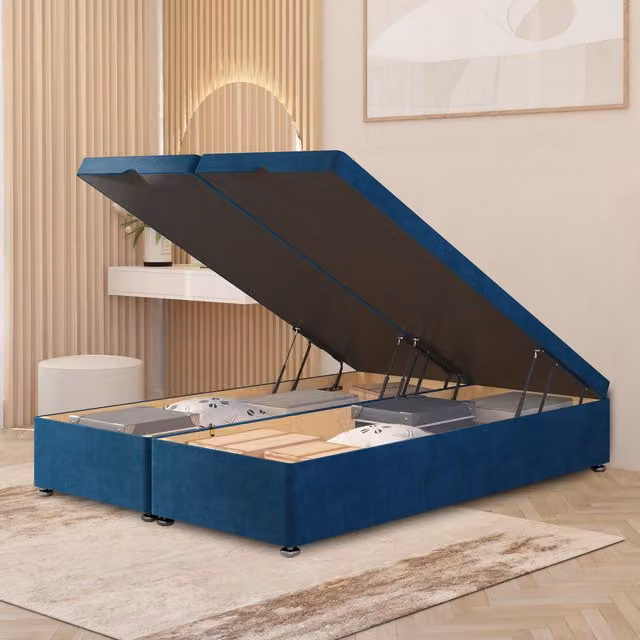 Somnior Beds Ltd Navy Blue Plush Velvet Ottoman Divan Bed Frame with Gas Lift Base, W/D/H: 120 x 200 cm