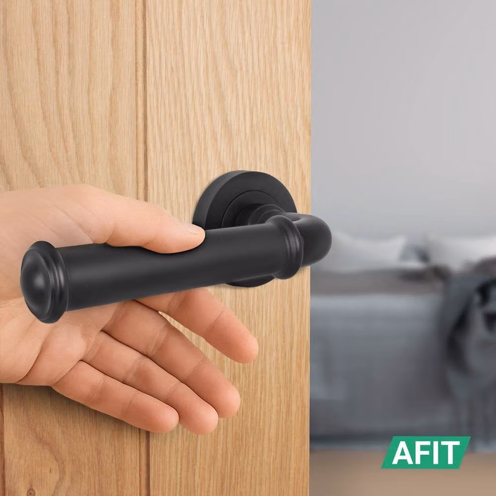 AFIT Matt Black Aluminium Door Handle Latch and Rosette Set, 4 Pack – 5