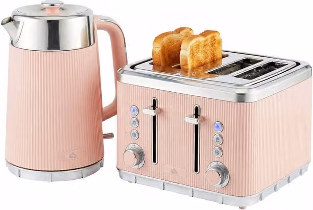 HOMCOM Pink Rapid Boil Kettle 1.7L and 4 Slice Toaster Set with Auto Shut-Off and Overheat Protection – 1