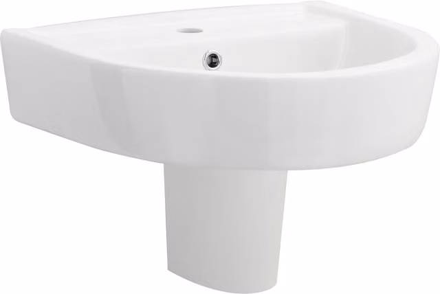Balterley 1 TH Round Wall Hung Ceramic Basin and Semi Pedestal in White, W: 52 cm, D: 45 cm, H: 2 cm