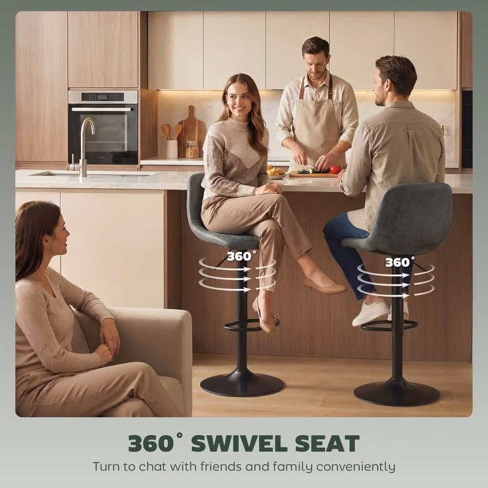 STILVORA Set of 2 Adjustable Swivel Bar Stools with Footrest in Green – 6